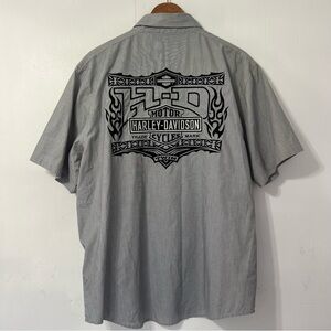 Harley-Davidson Black White Striped Embroidered Button Down Motorcycle Shirt L